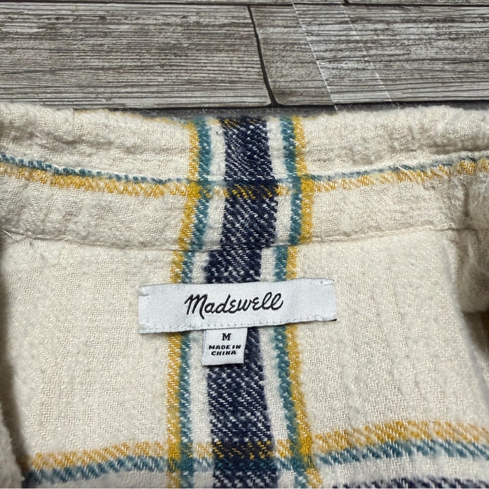 Madewell Oversized Flannel Shirt Jacket Shacket Women’s M Cream Plaid Button Up - Picture 6 of 8